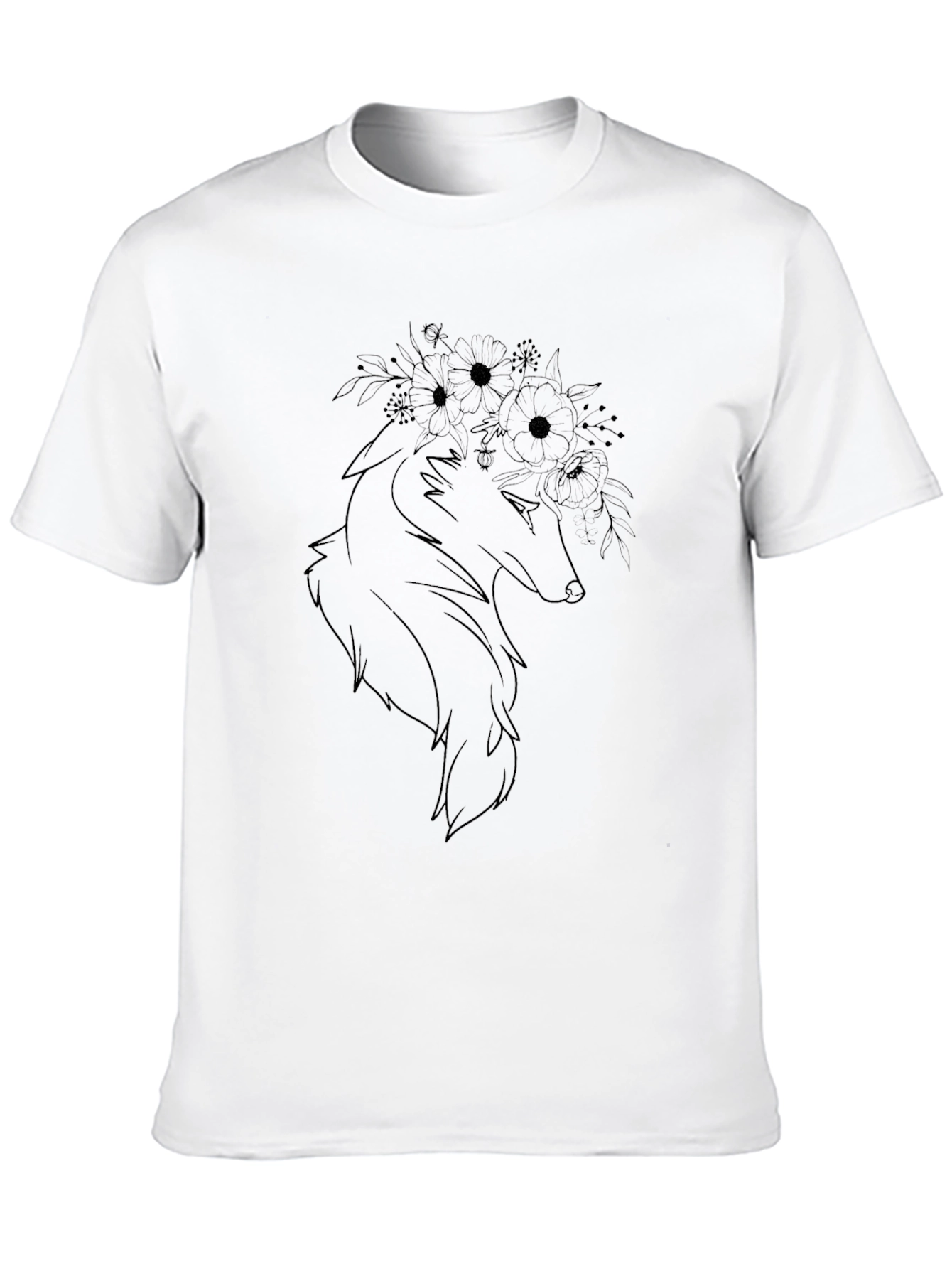 Floral Wolf Graphic T-Shirt - Stylish Mens Tee