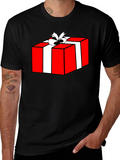 Festive Gift Box Graphic Tee - Black Cotton T-Shirt