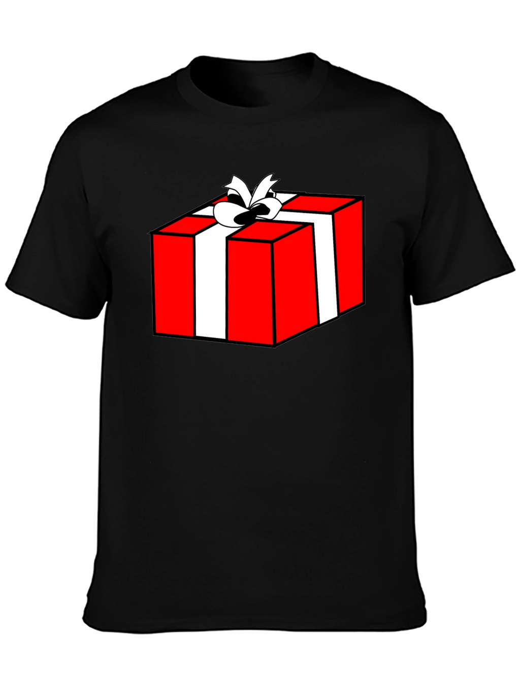 Festive Gift Box Graphic Tee - Black Cotton T-Shirt