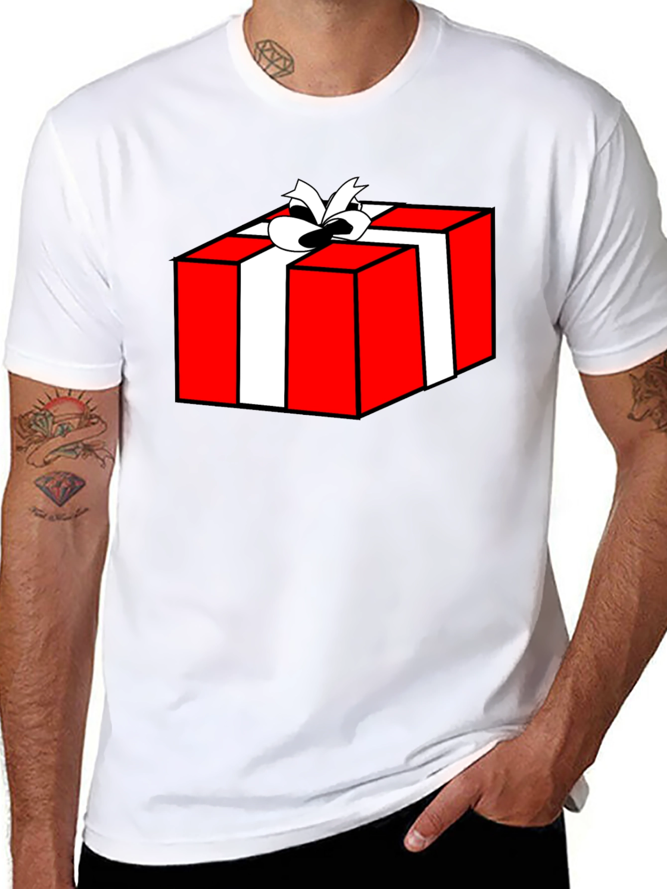Festive Gift Box Graphic Tee - Black Cotton T-Shirt