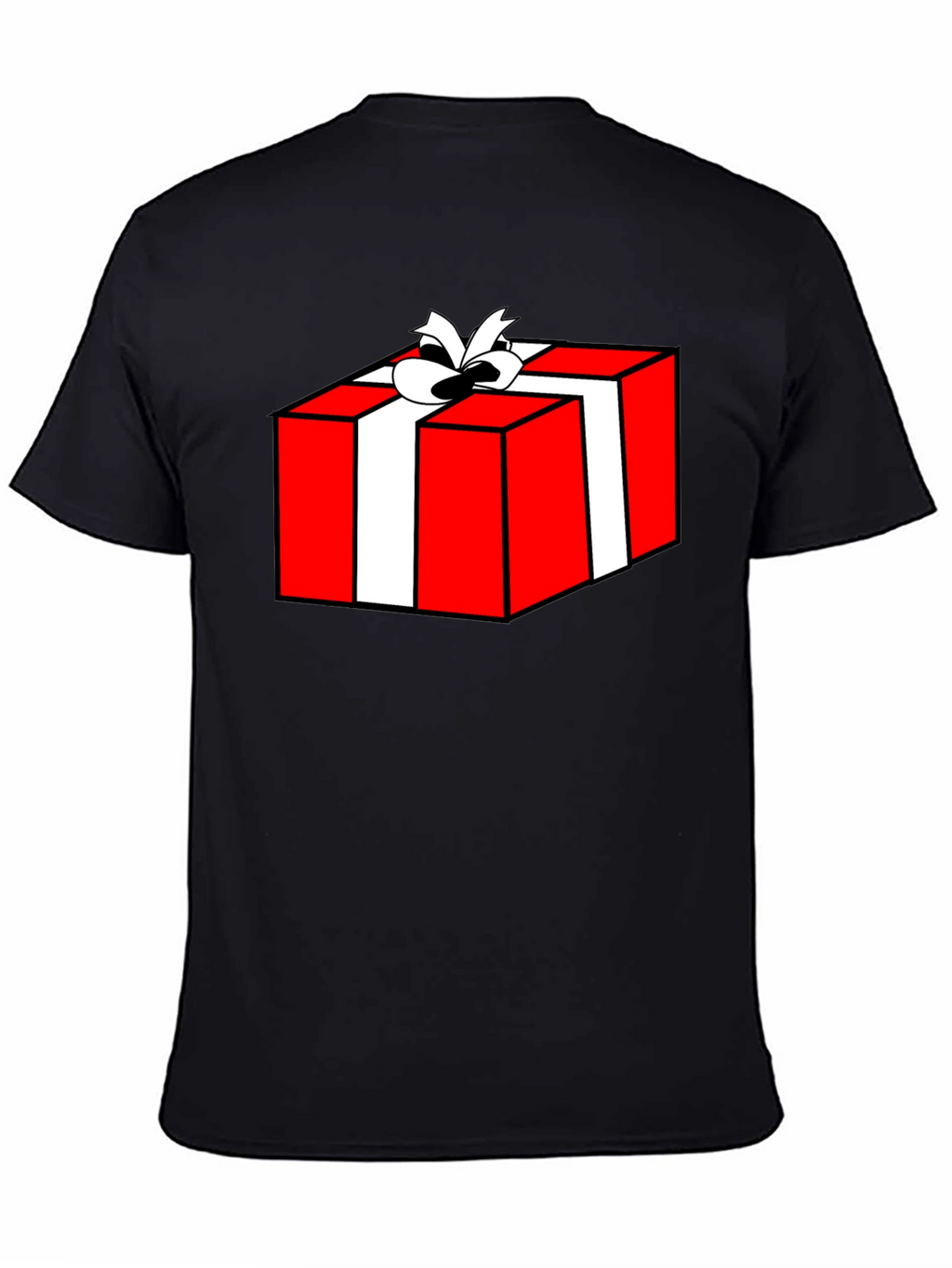 Festive Gift Box Graphic Tee - Black Cotton T-Shirt