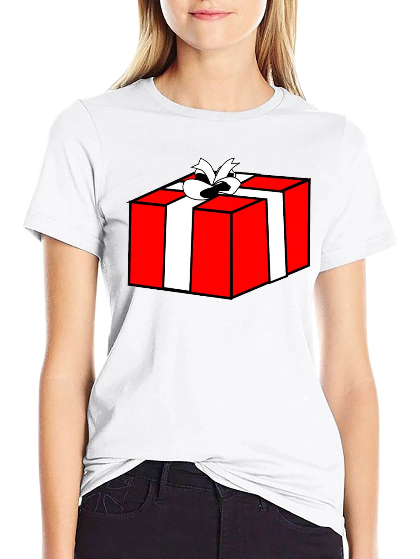 Festive Gift Box Graphic Tee - Black Cotton T-Shirt