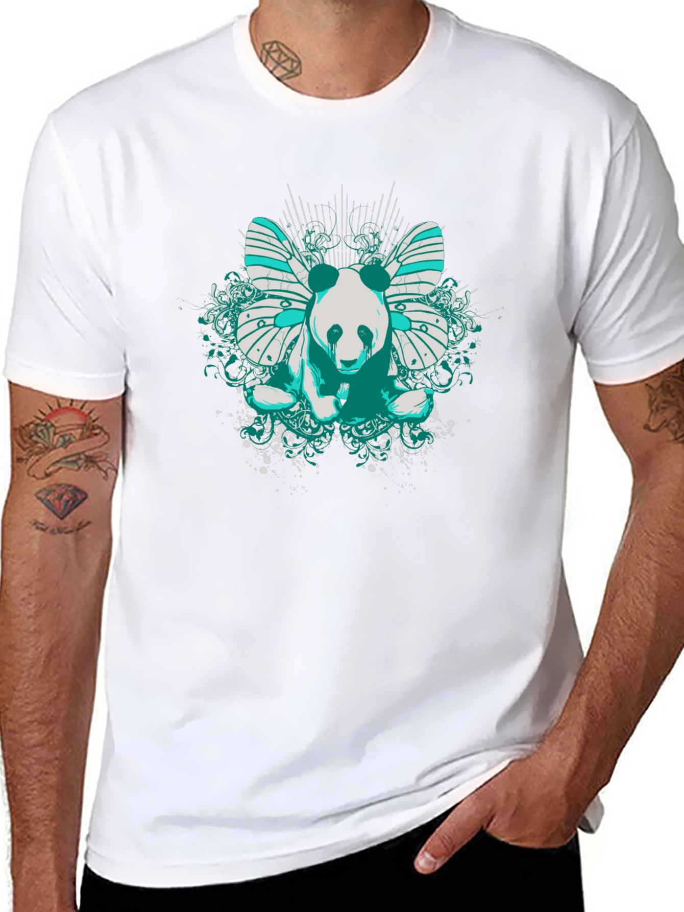 Panda Butterfly Graphic T-Shirt - Black