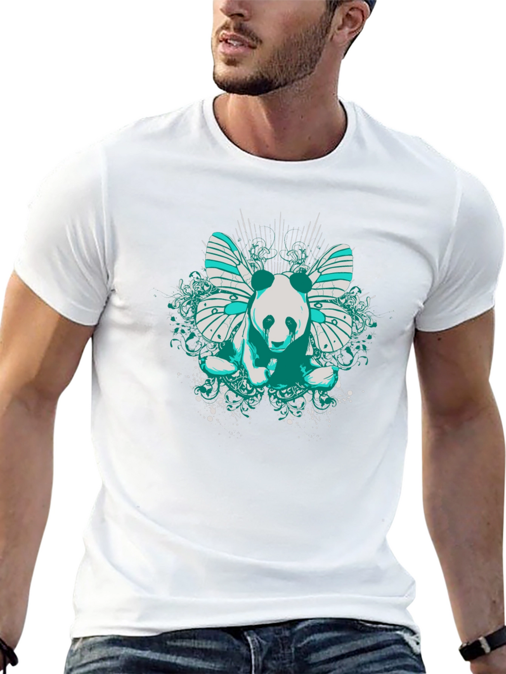 Panda Butterfly Graphic T-Shirt - Black