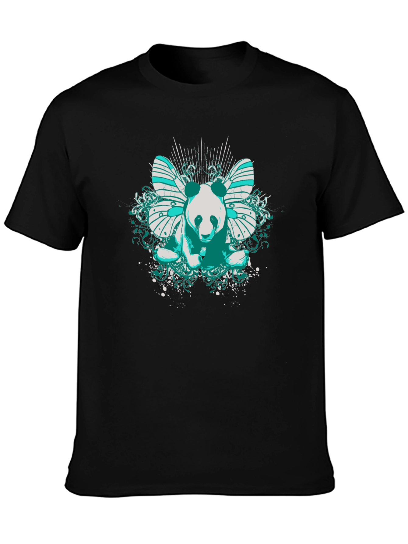Panda Butterfly Graphic T-Shirt - Black