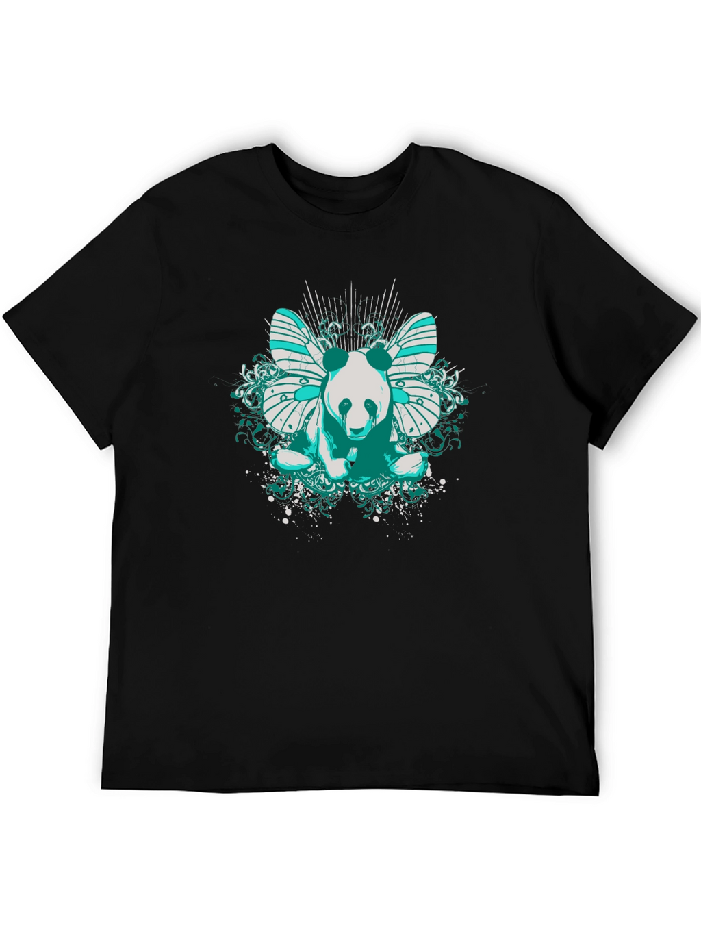 Panda Butterfly Graphic T-Shirt - Black