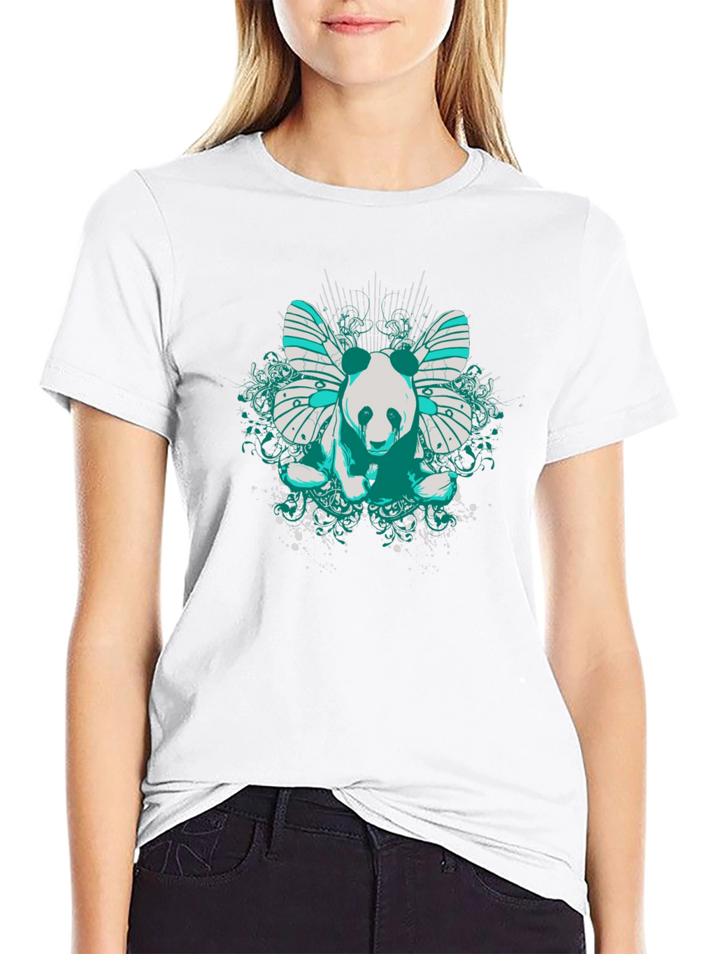 Panda Butterfly Graphic T-Shirt - Black
