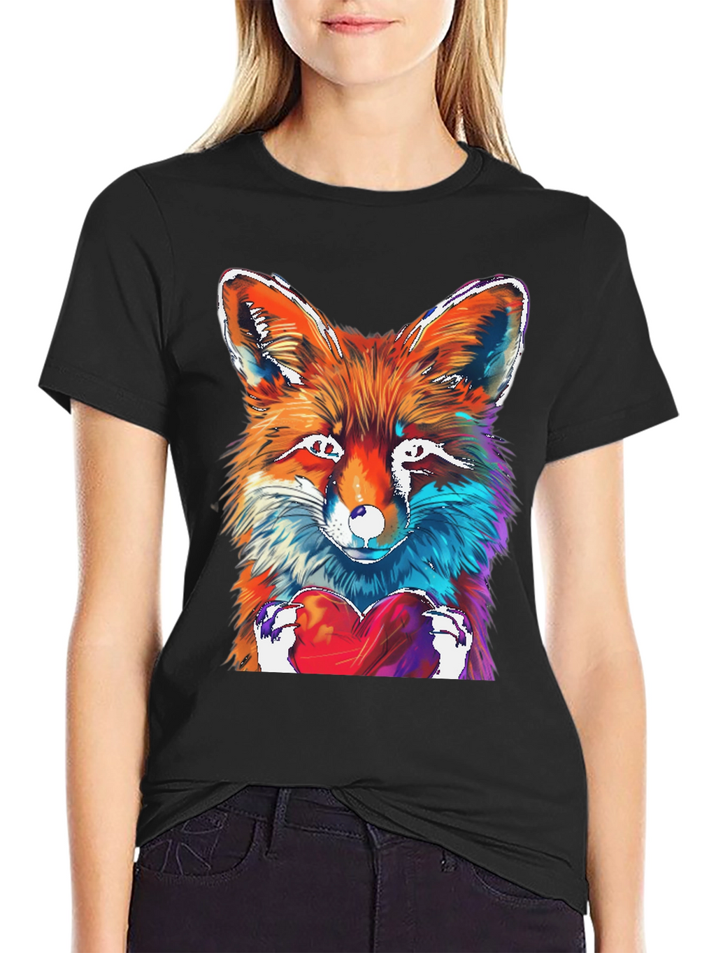 Fox Heart Graphic Tee - Unique Artistic Design