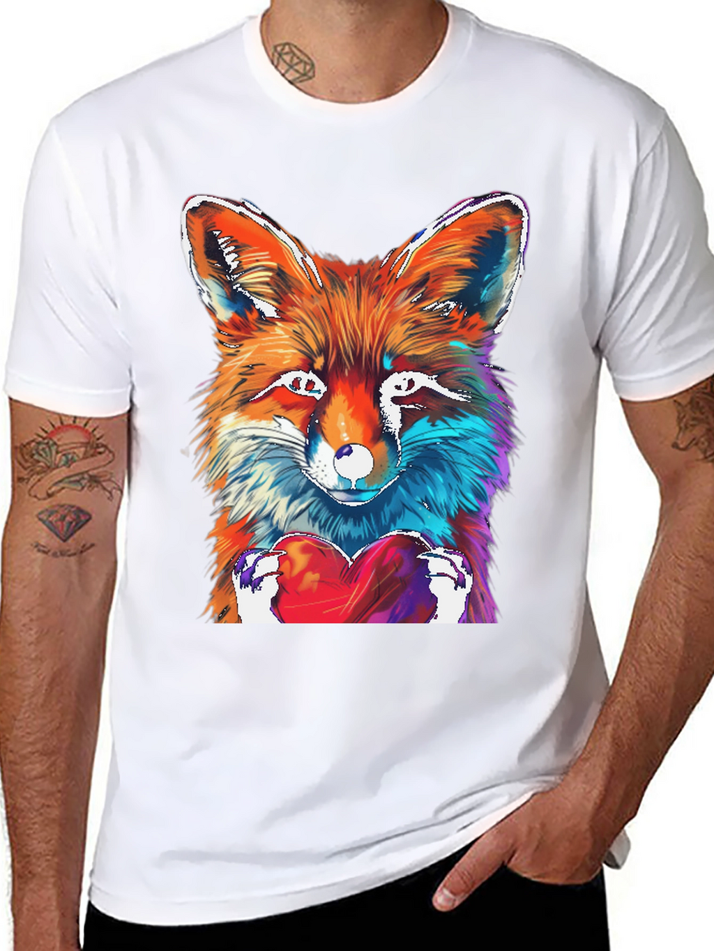 Fox Heart Graphic Tee - Unique Artistic Design