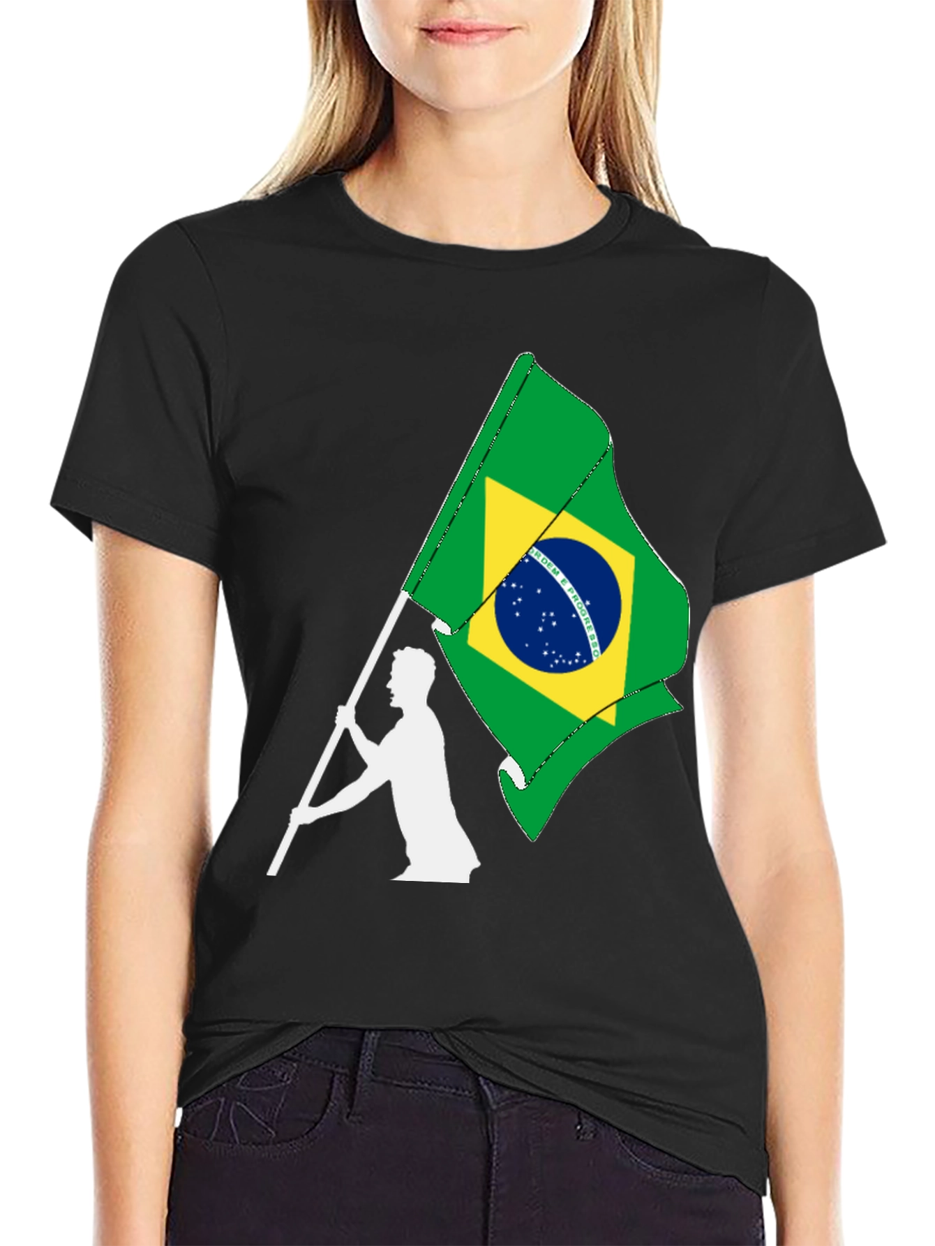 Brazil Flag Graphic Tee - Black Cotton T-Shirt