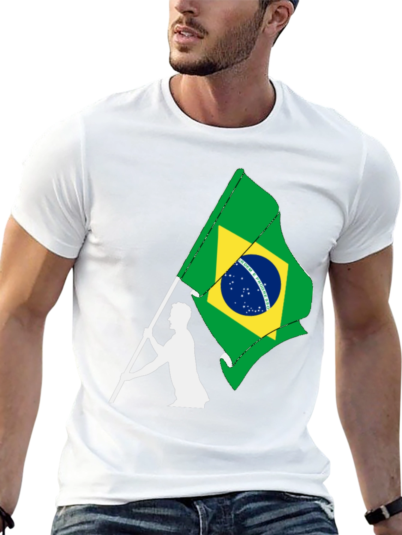 Brazil Flag Graphic Tee - Black Cotton T-Shirt