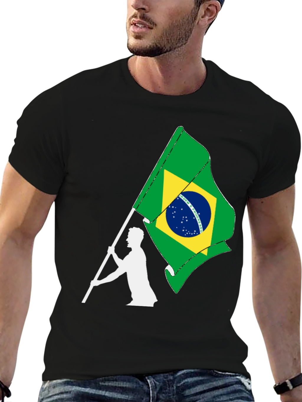 Brazil Flag Graphic Tee - Black Cotton T-Shirt