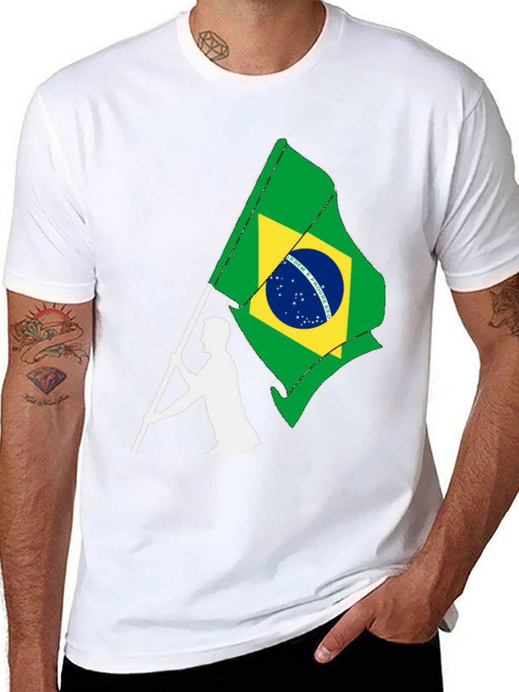 Brazil Flag Graphic Tee - Black Cotton T-Shirt