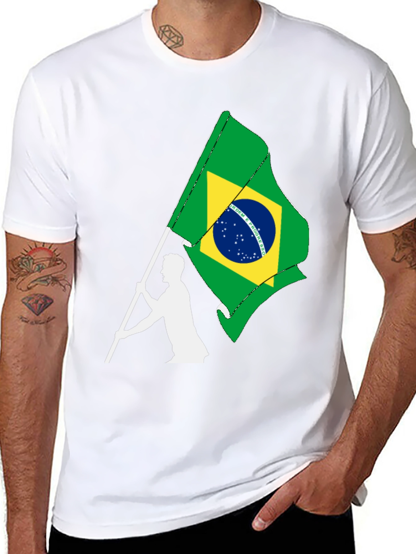 Brazil Flag Graphic Tee - Black Cotton T-Shirt