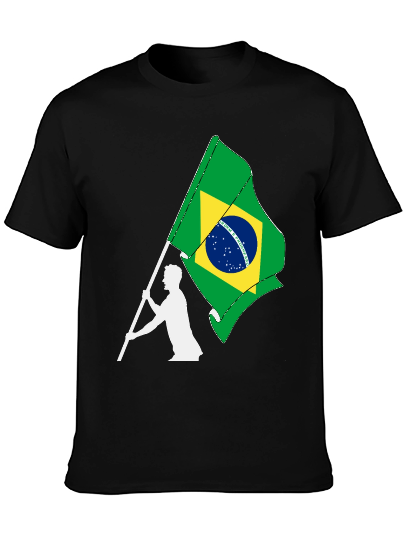 Brazil Flag Graphic Tee - Black Cotton T-Shirt