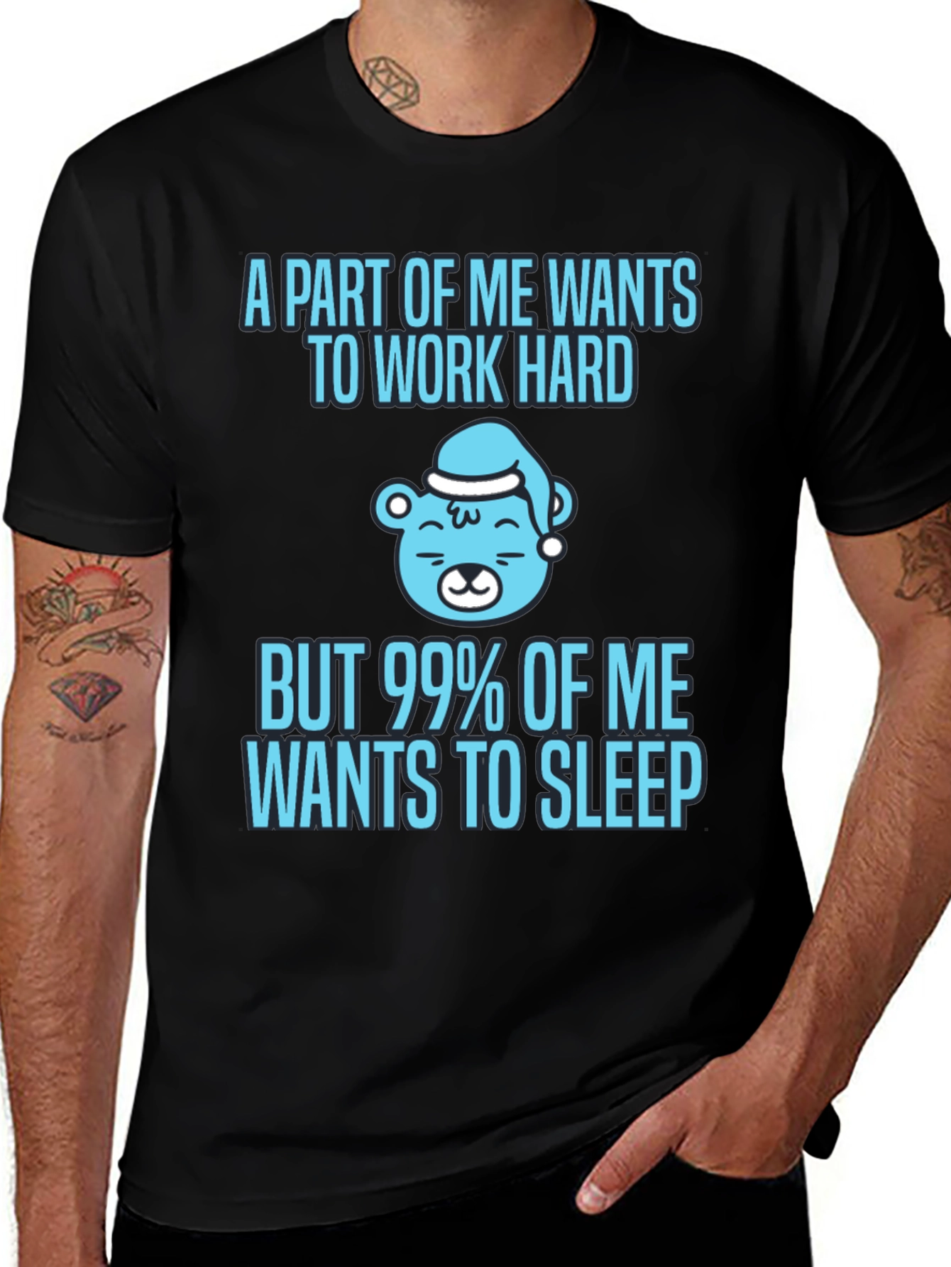 Funny Sleepy Bear T-Shirt - Work Hard Sleep Harder