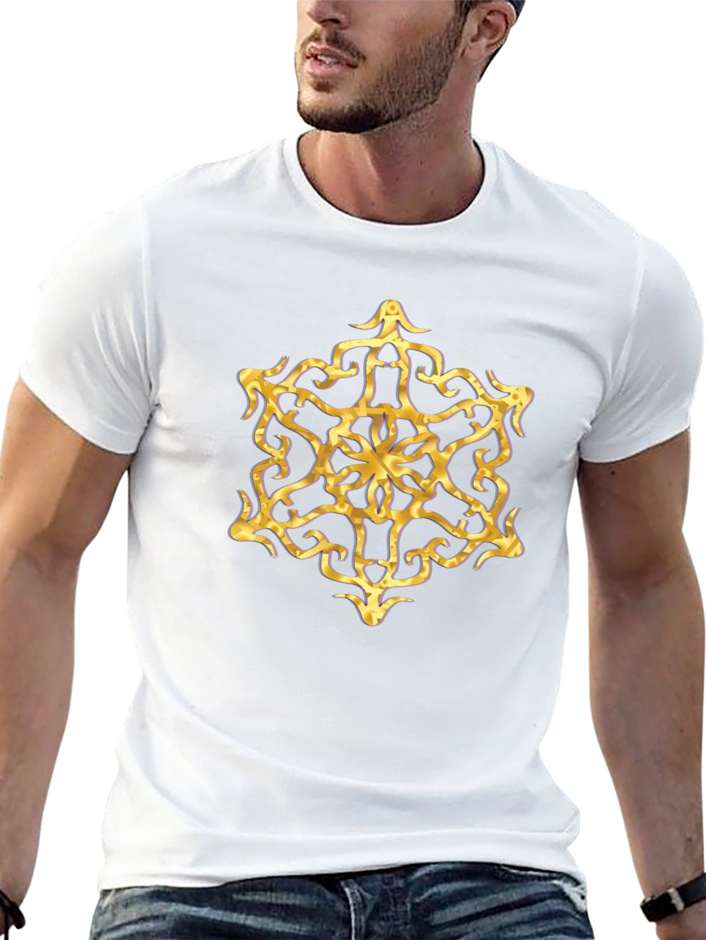Golden Mandala Graphic Tee - Stylish Mens Black T-Shirt