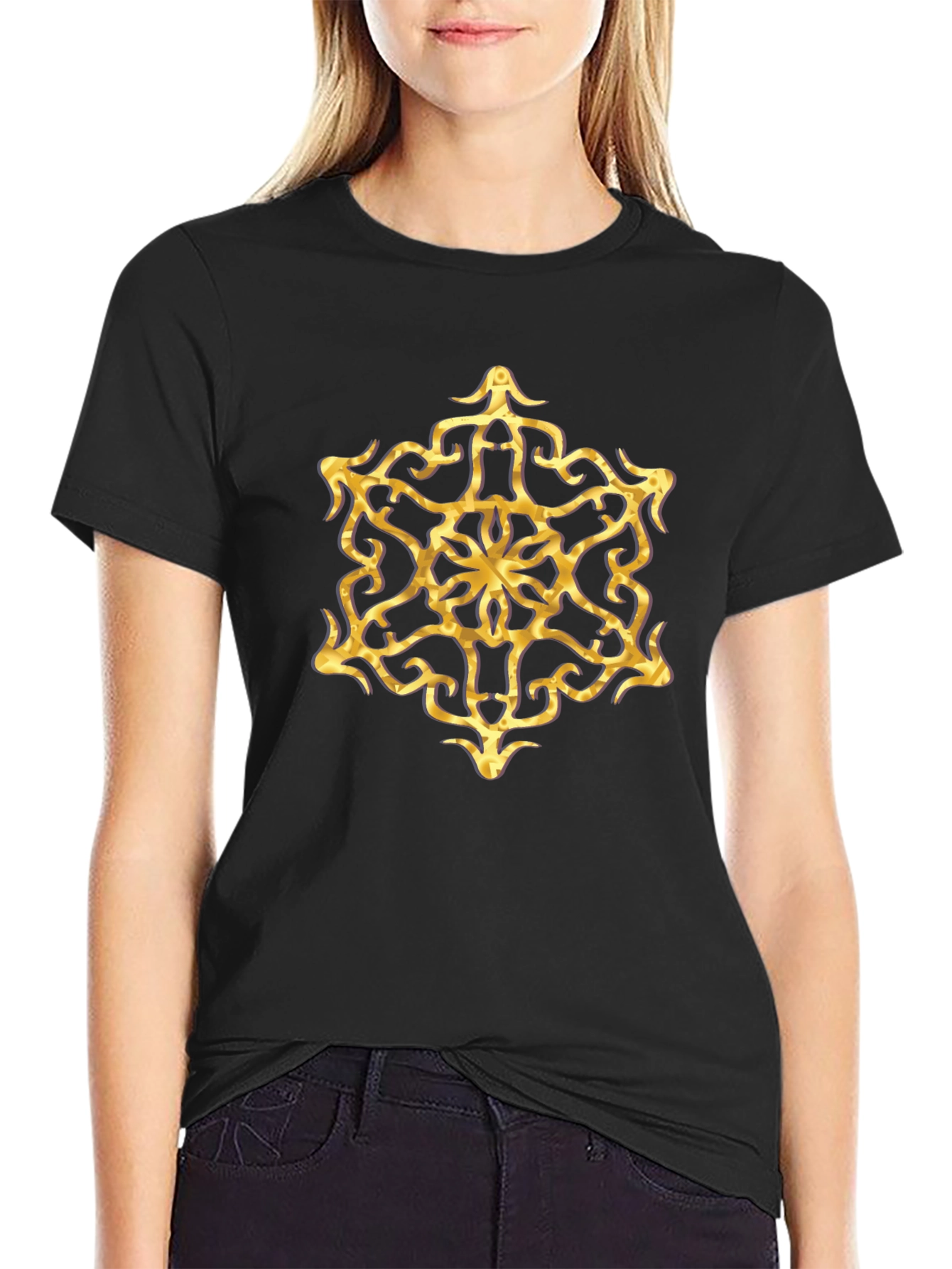 Golden Mandala Graphic Tee - Stylish Mens Black T-Shirt
