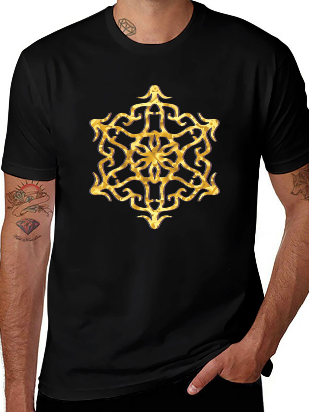 Golden Mandala Graphic Tee - Stylish Mens Black T-Shirt