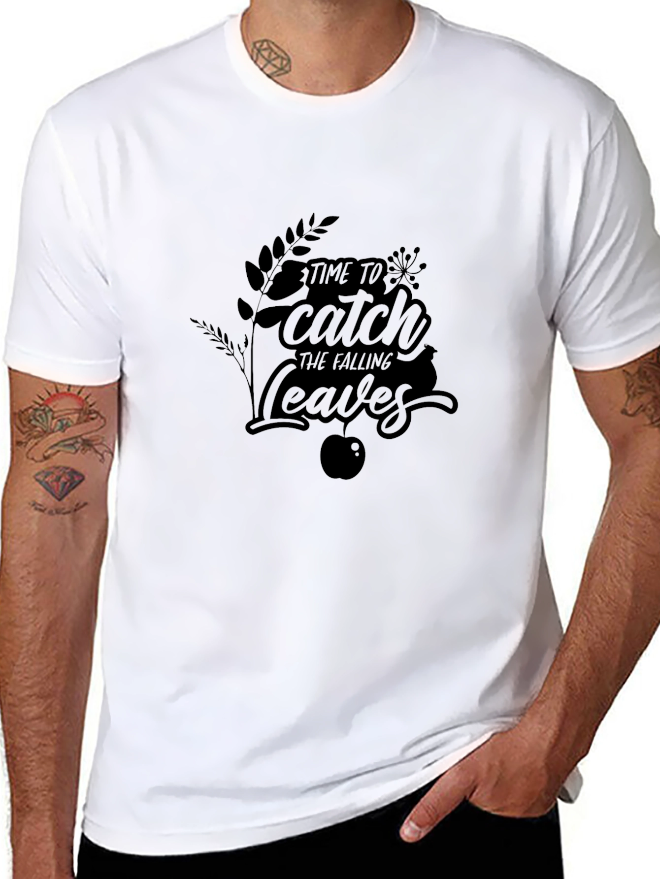 Catch the Falling Leaves Graphic Tee - Black