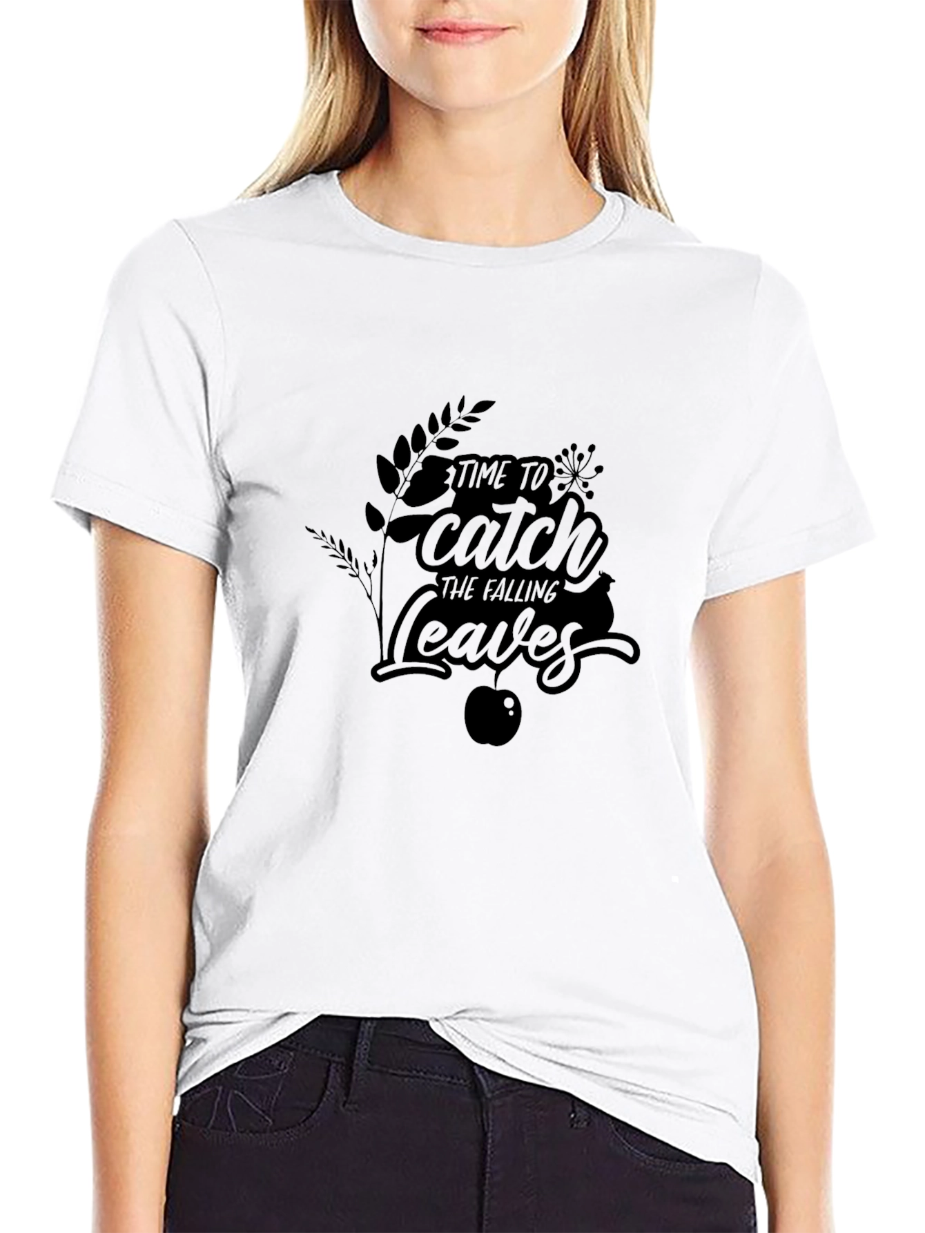 Catch the Falling Leaves Graphic Tee - Black