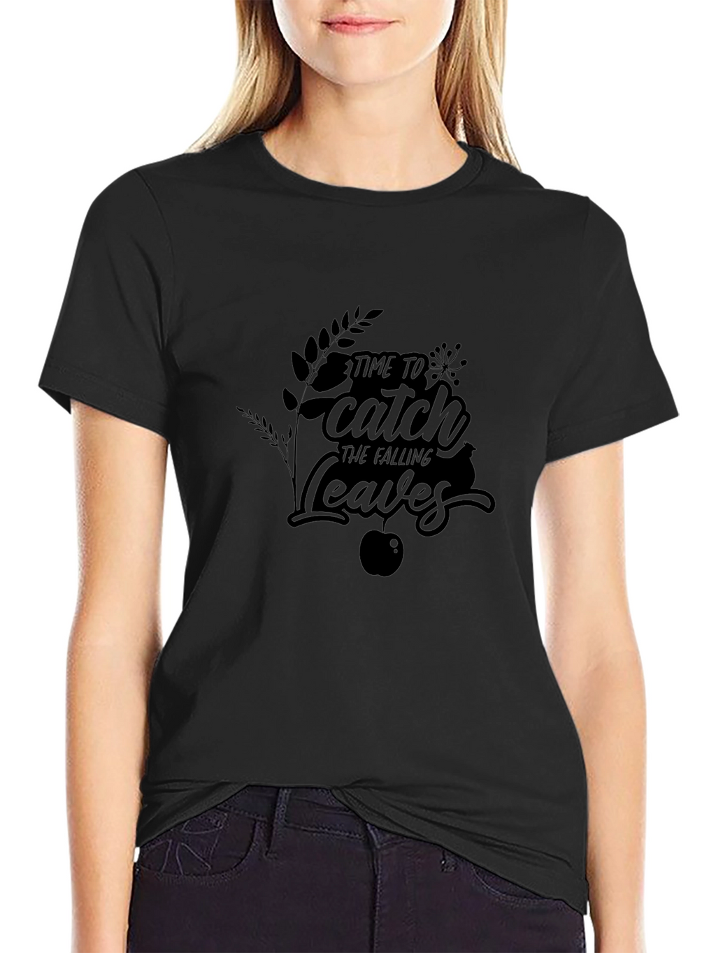 Catch the Falling Leaves Graphic Tee - Black