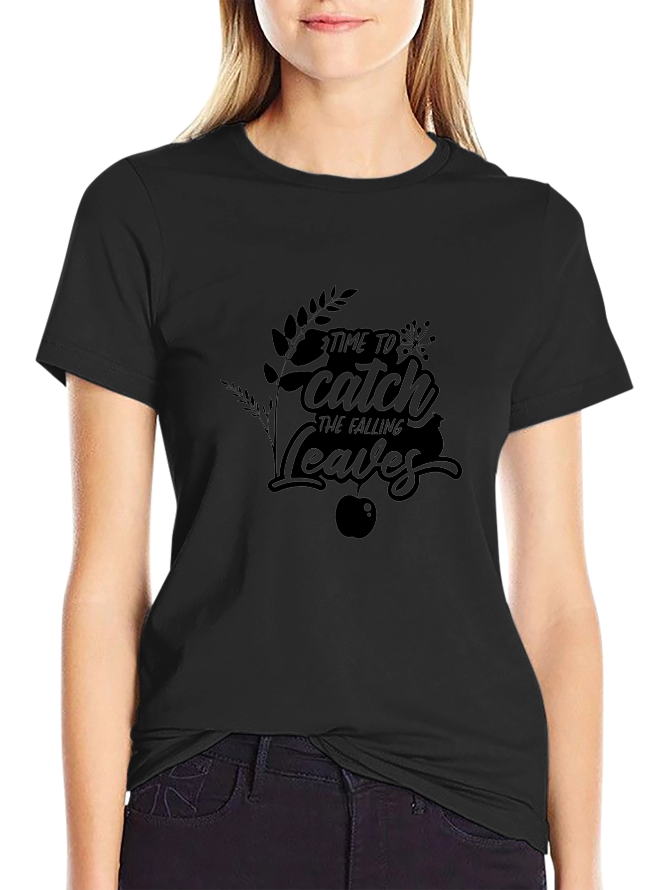 Catch the Falling Leaves Graphic Tee - Black