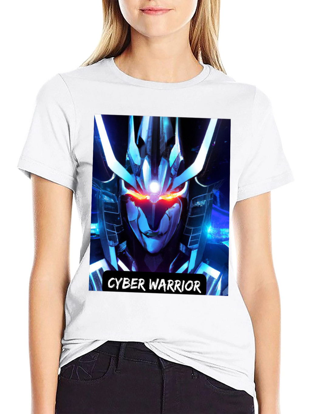 Cyber Warrior Graphic Print Black T-Shirt