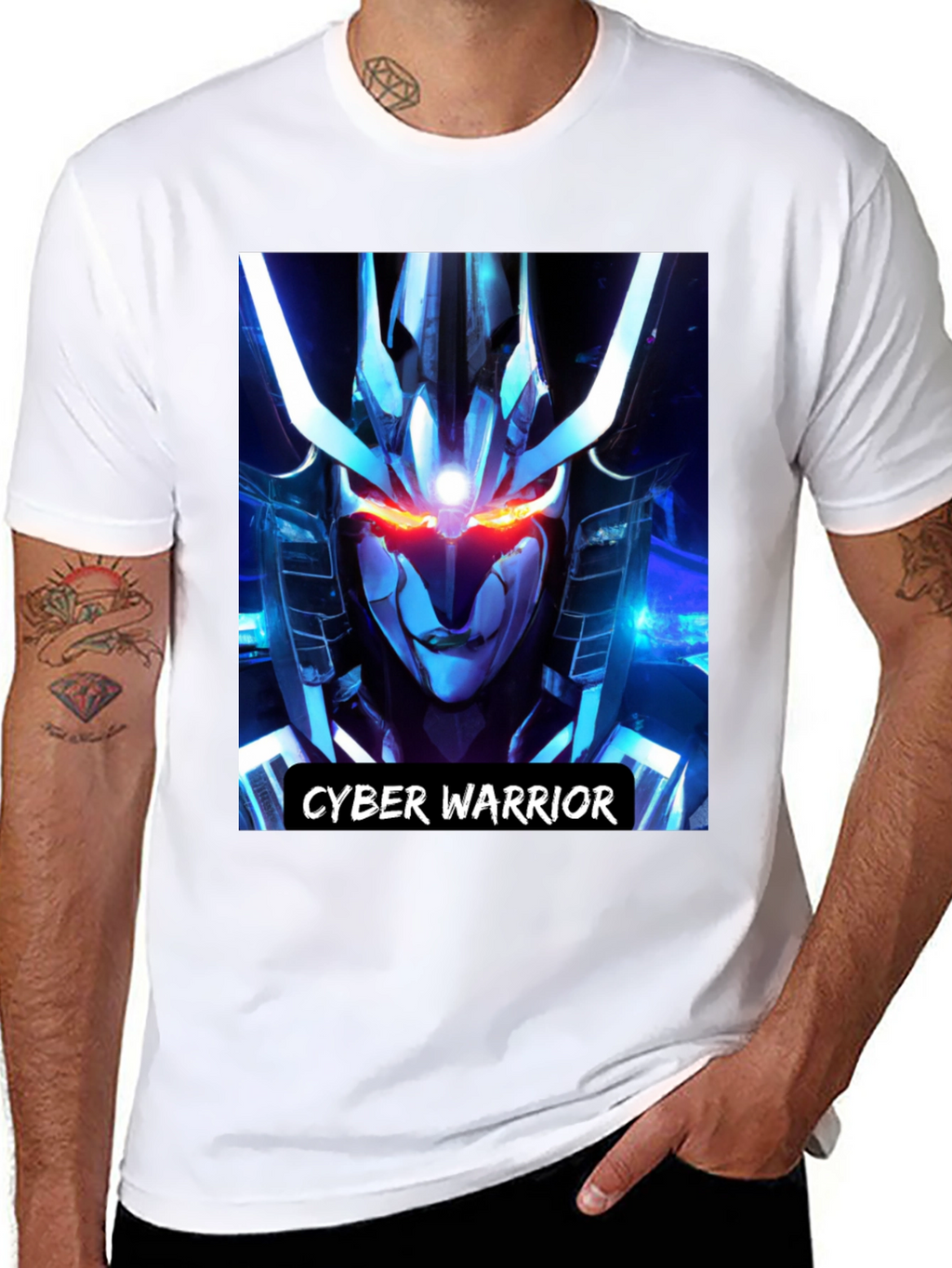 Cyber Warrior Graphic Print Black T-Shirt