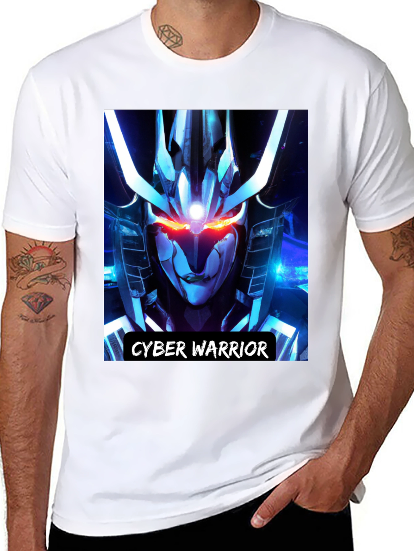 Cyber Warrior Graphic Print Black T-Shirt