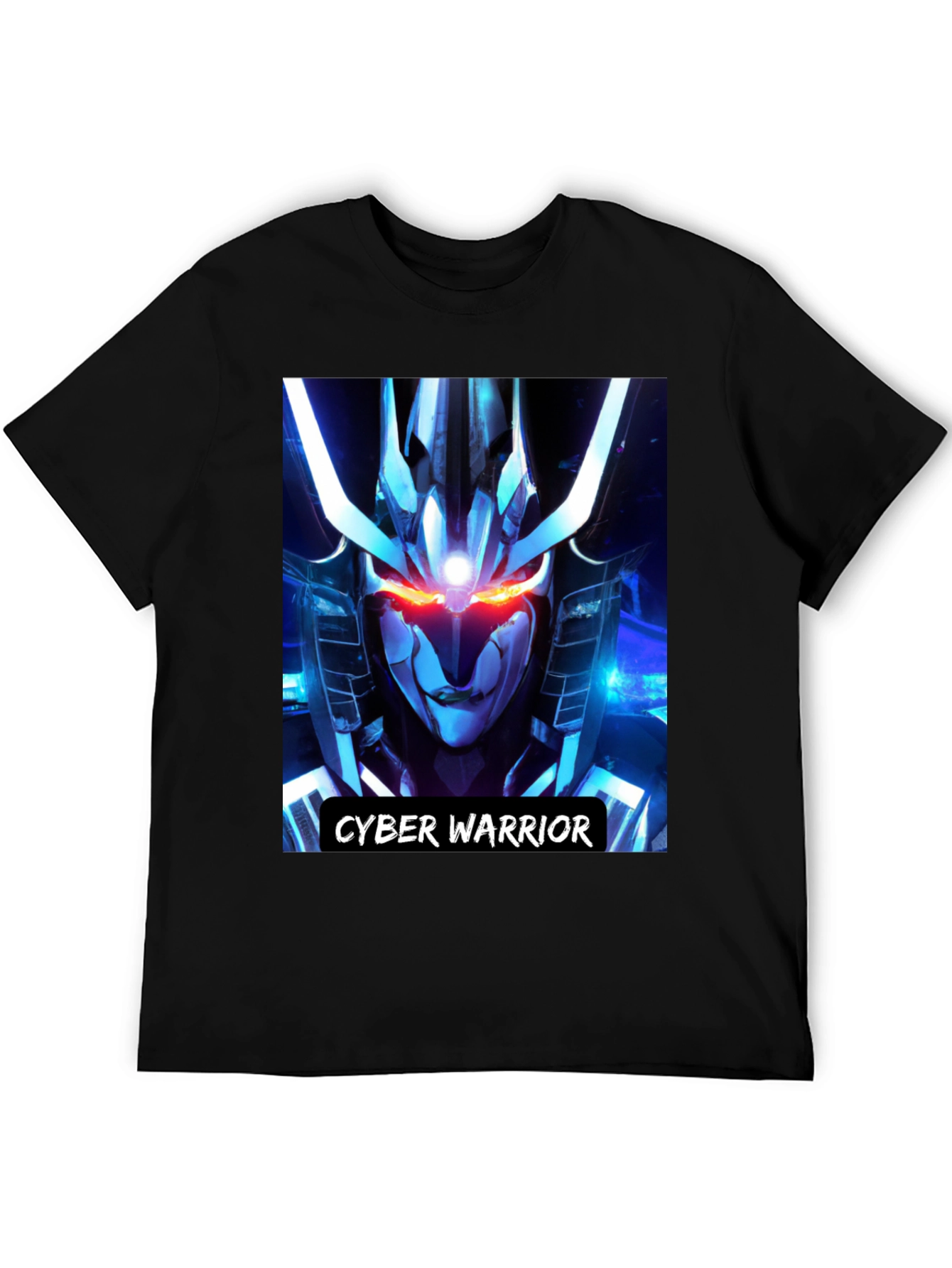 Cyber Warrior Graphic Print Black T-Shirt