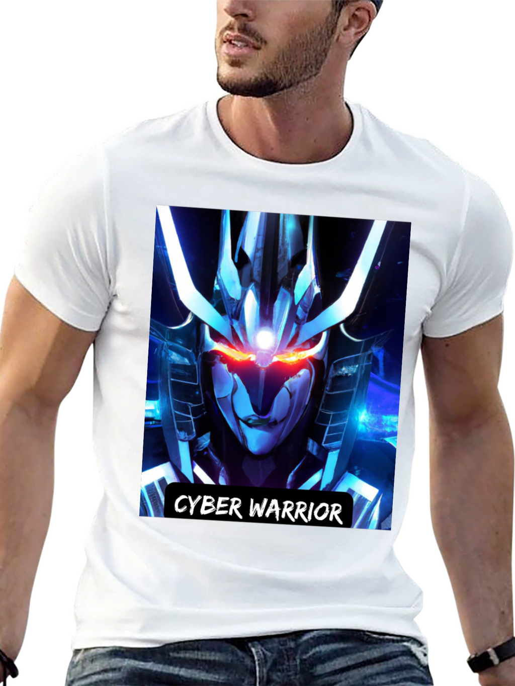 Cyber Warrior Graphic Print Black T-Shirt