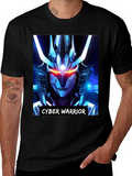 Cyber Warrior Graphic Print Black T-Shirt