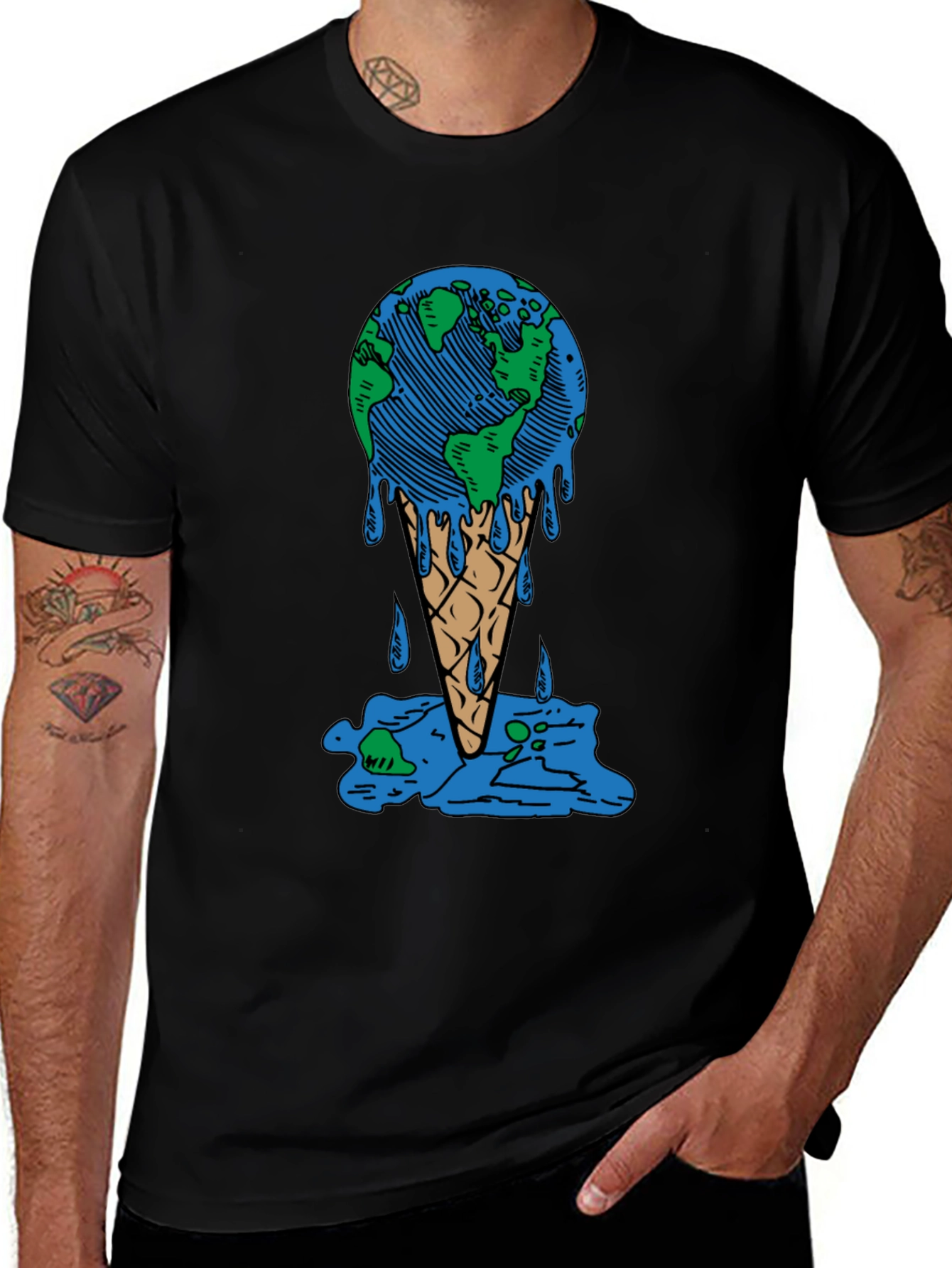 Earth Ice Cream Cone Graphic Tee - Global Warming Awareness Shirt