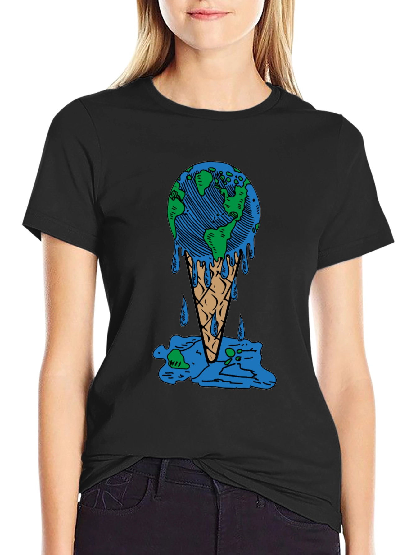 Earth Ice Cream Cone Graphic Tee - Global Warming Awareness Shirt