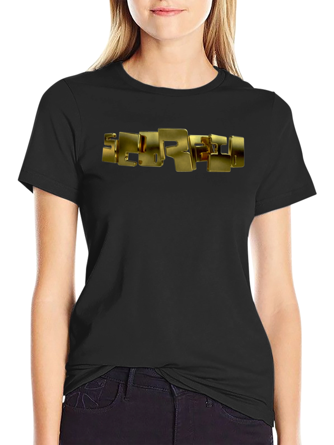 Golden Block Letter Graphic Black T-Shirt