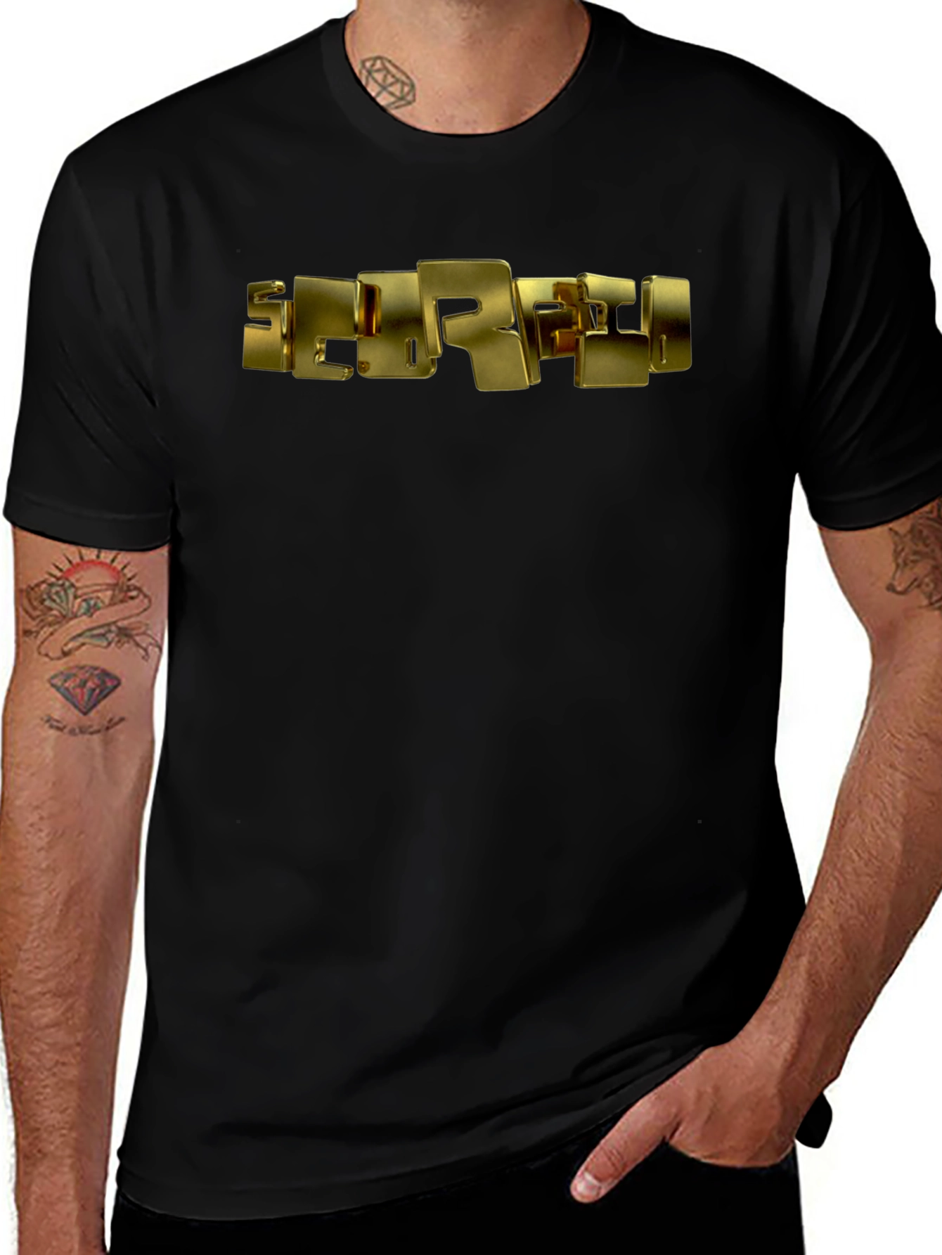 Golden Block Letter Graphic Black T-Shirt