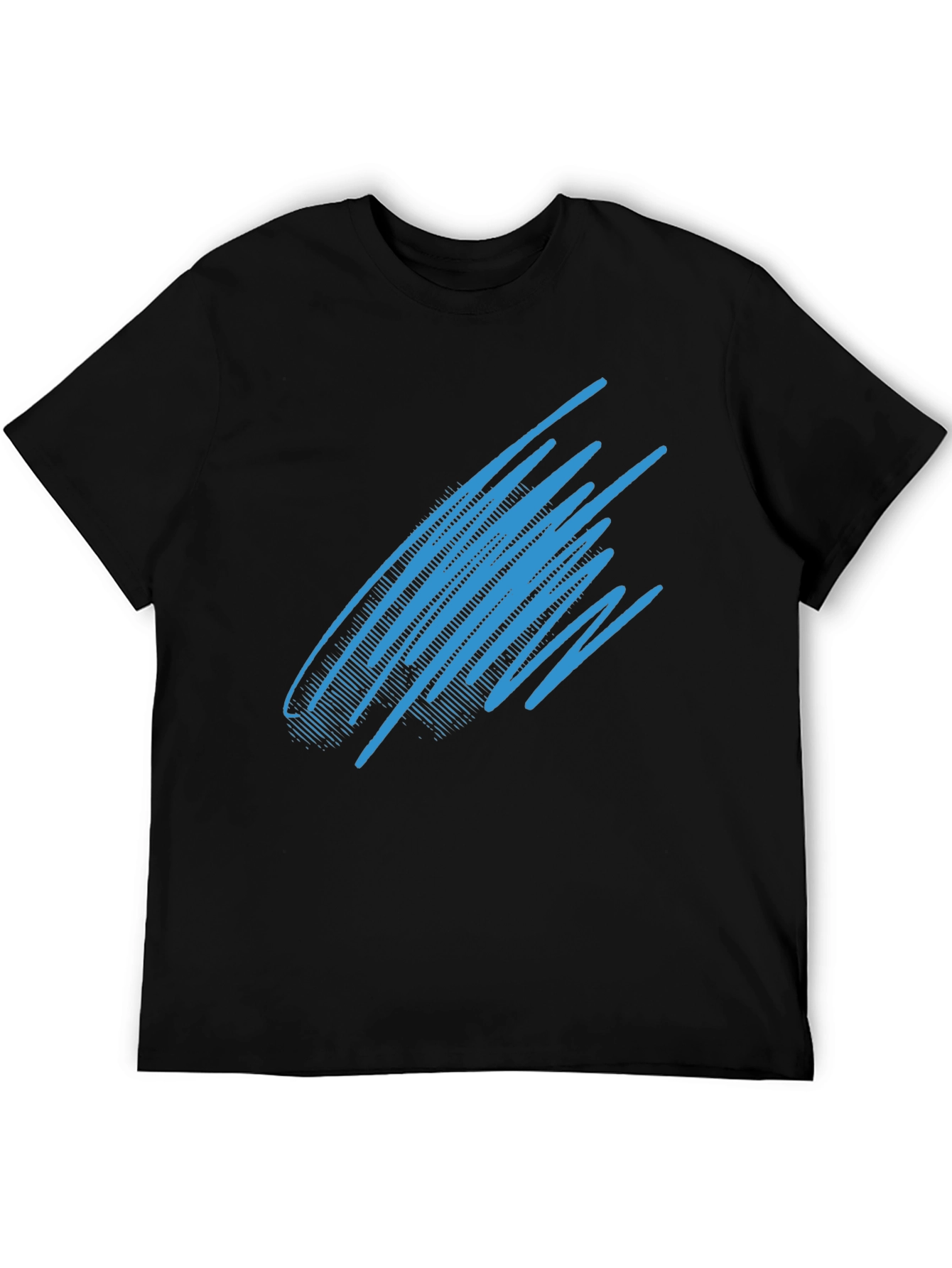 Abstract Blue Line Graphic Black T-Shirt