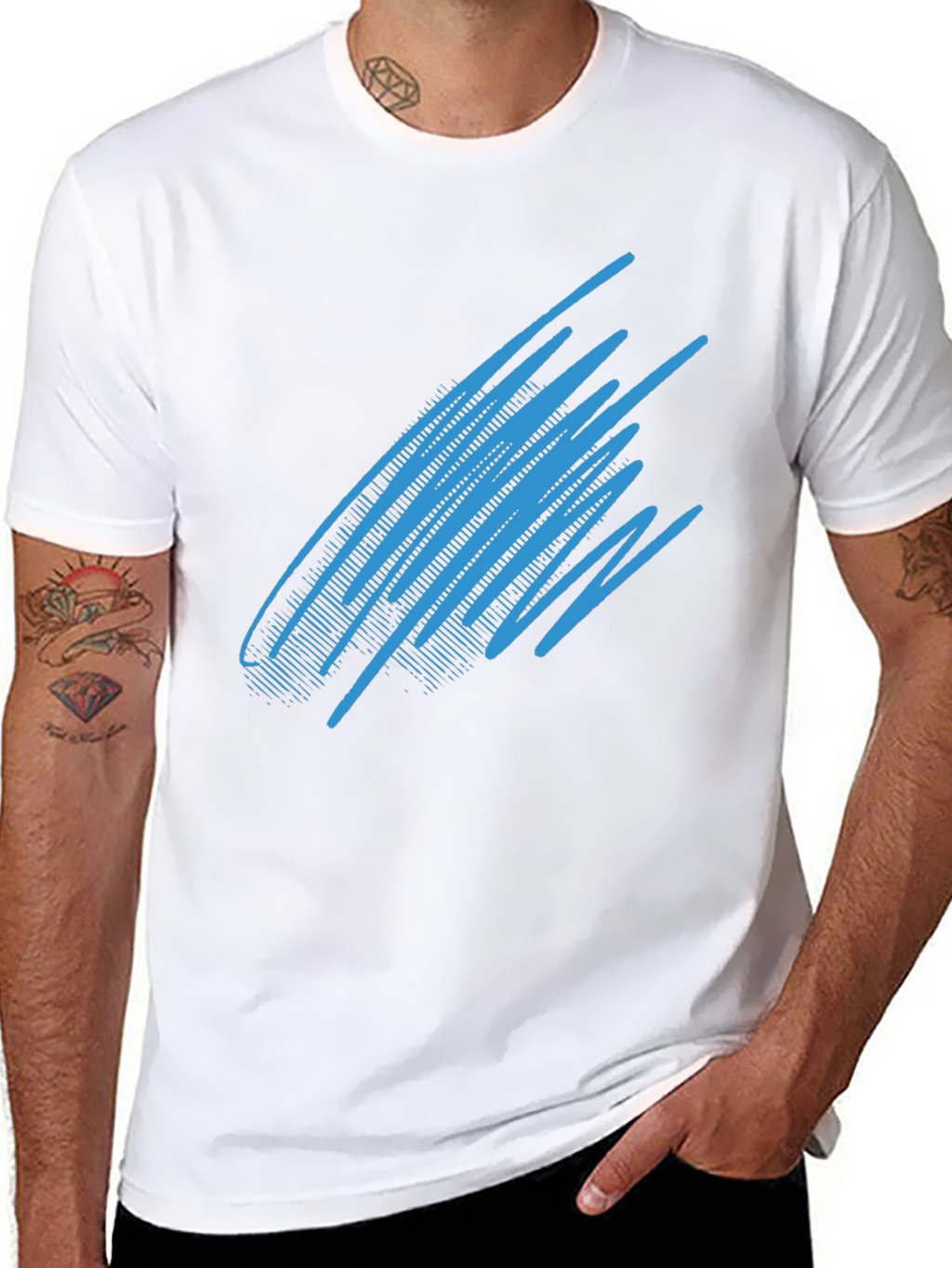 Abstract Blue Line Graphic Black T-Shirt
