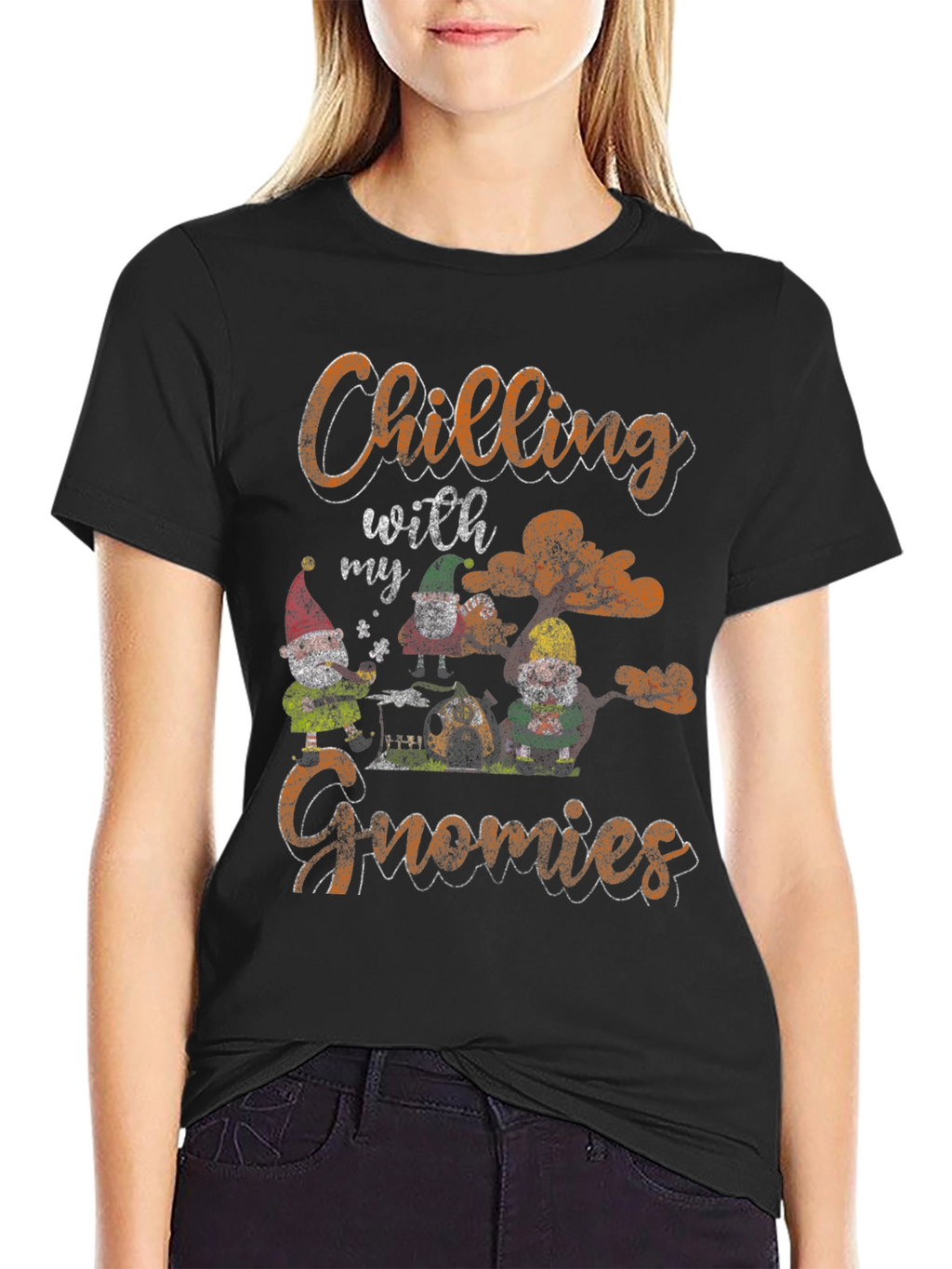 Chilling with my Gnomies Black T-Shirt