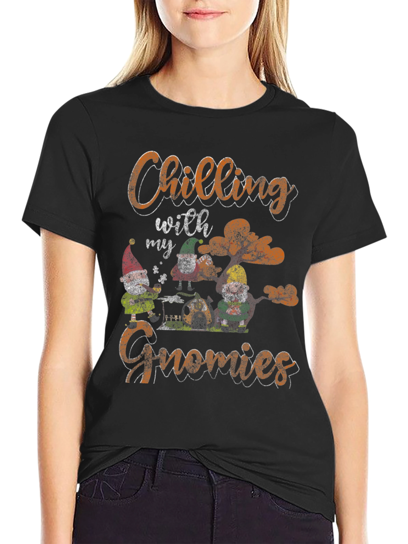 Chilling with my Gnomies Black T-Shirt