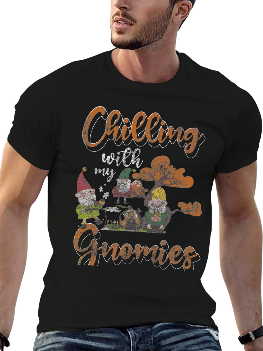 Chilling with my Gnomies Black T-Shirt