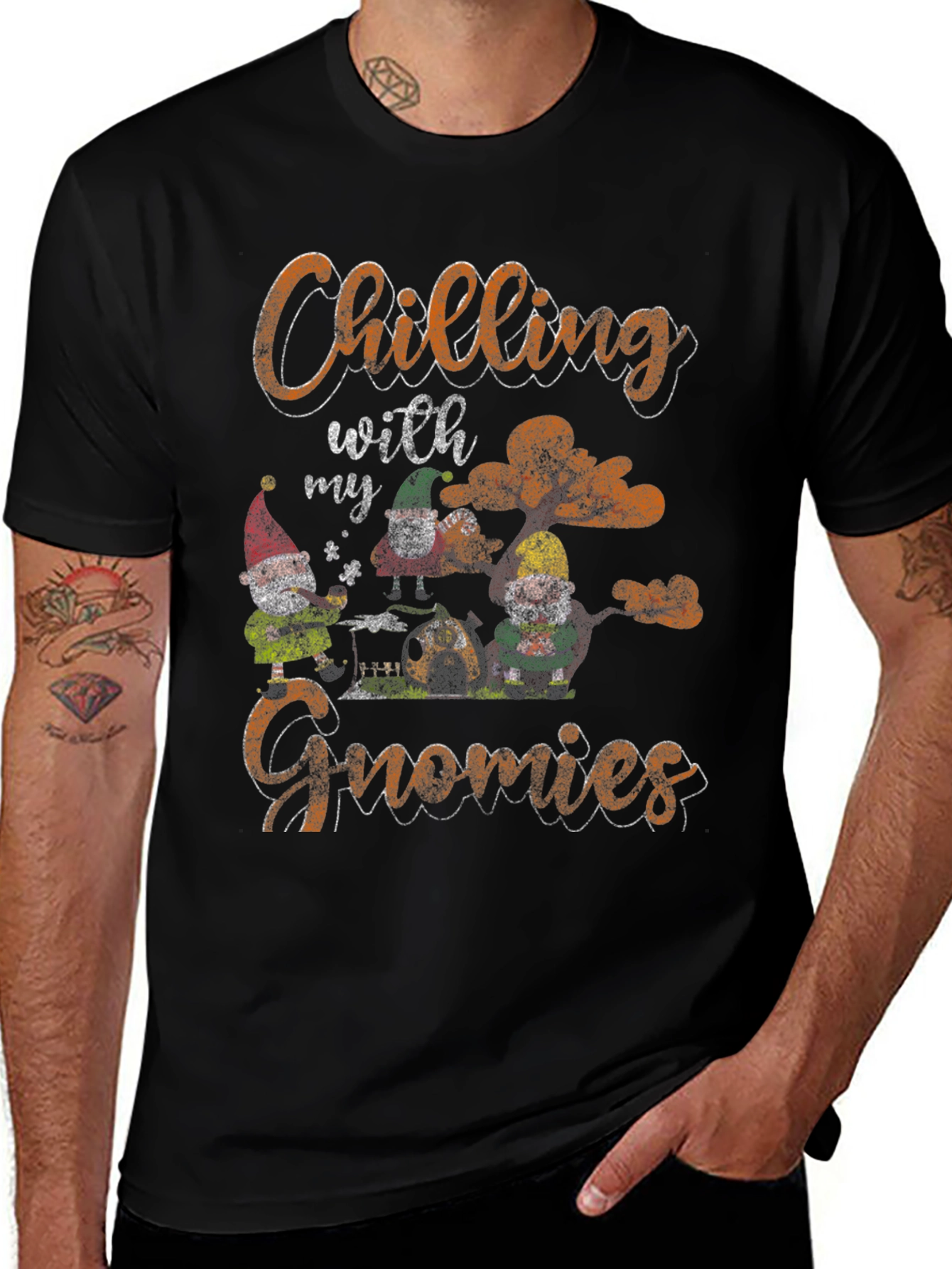 Chilling with my Gnomies Black T-Shirt