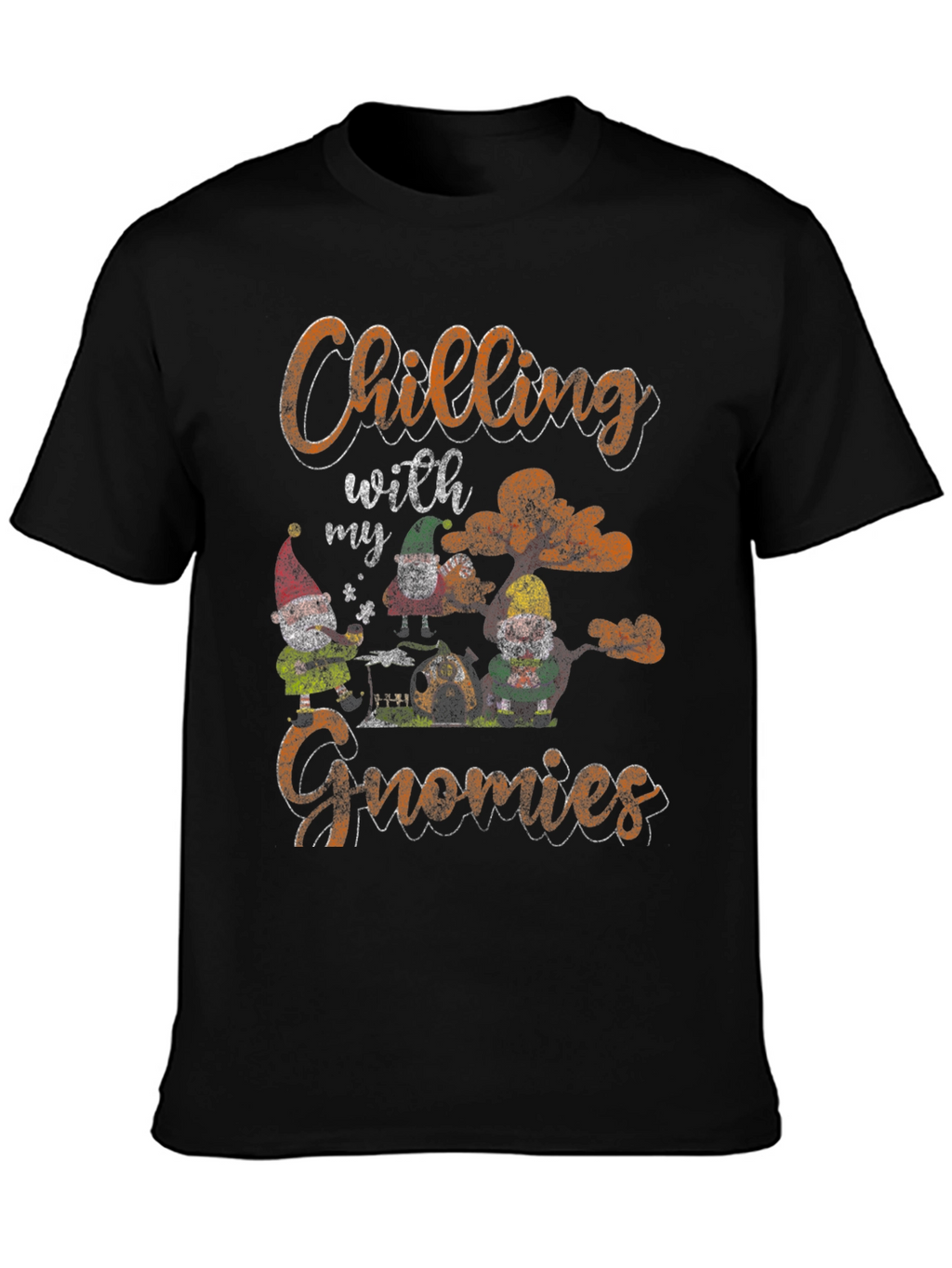 Chilling with my Gnomies Black T-Shirt