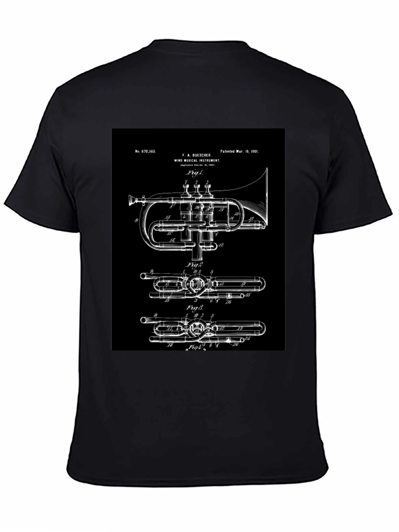 Vintage Trumpet Blueprint Graphic Tee