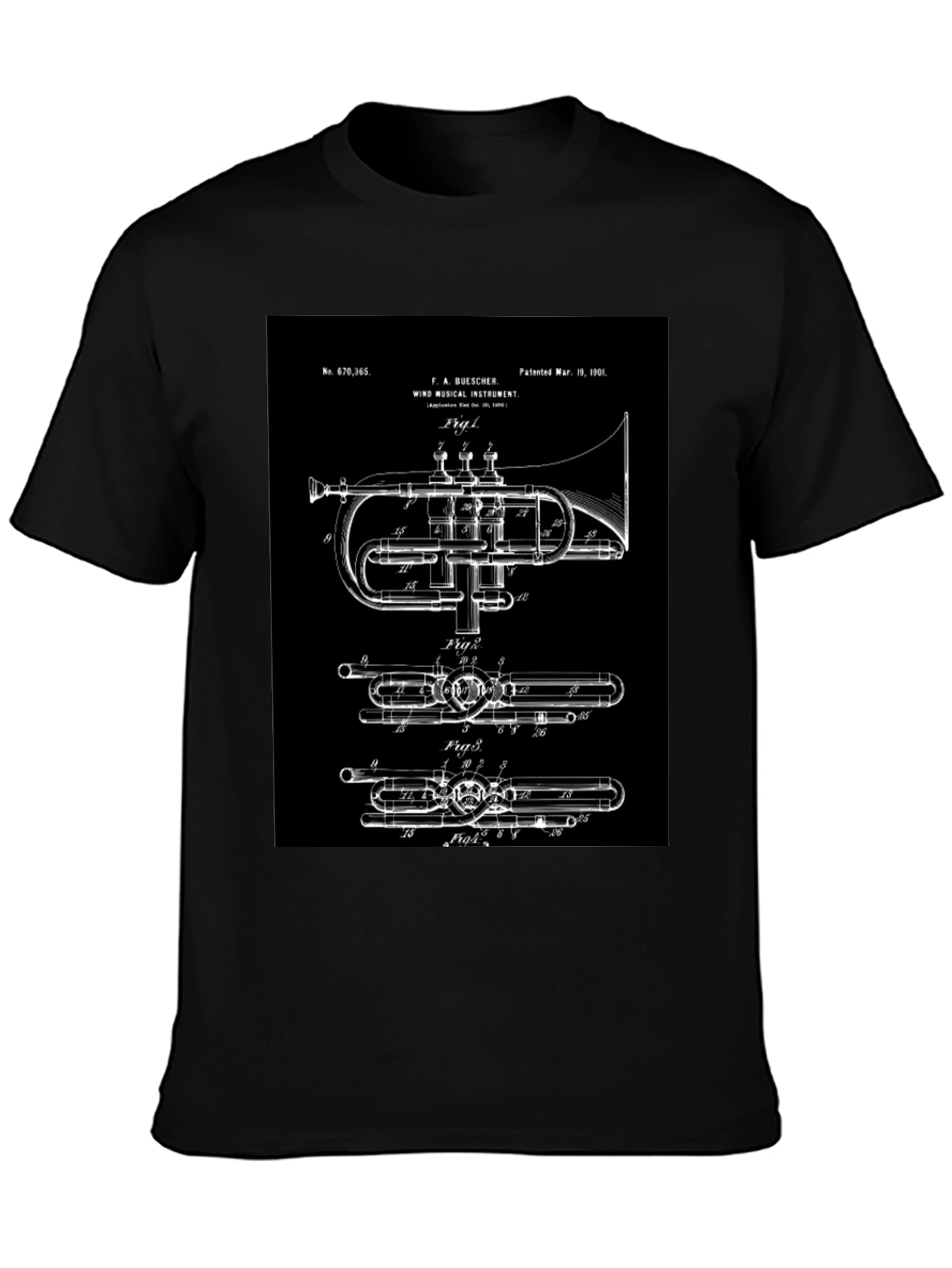 Vintage Trumpet Blueprint Graphic Tee