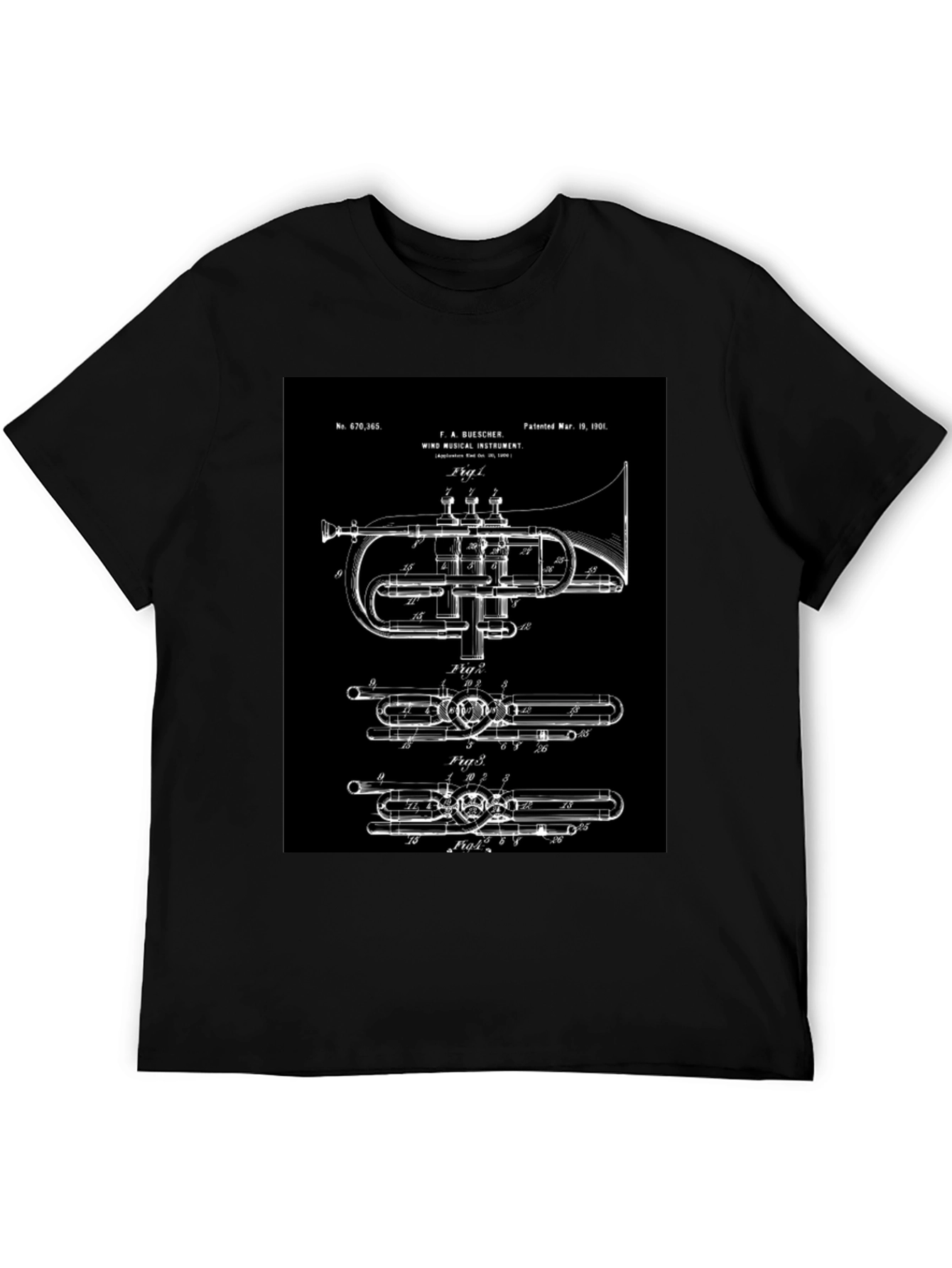 Vintage Trumpet Blueprint Graphic Tee