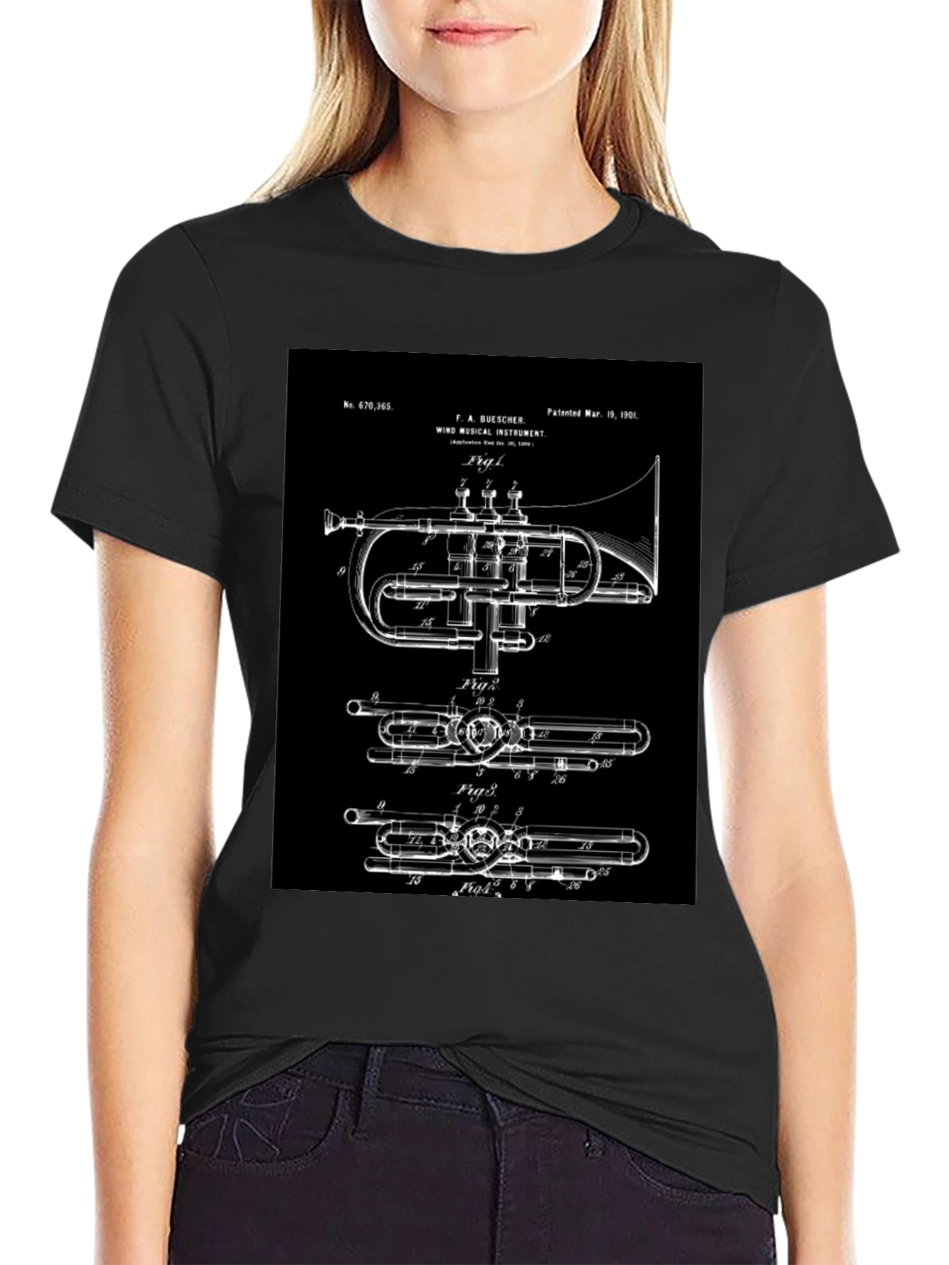 Vintage Trumpet Blueprint Graphic Tee