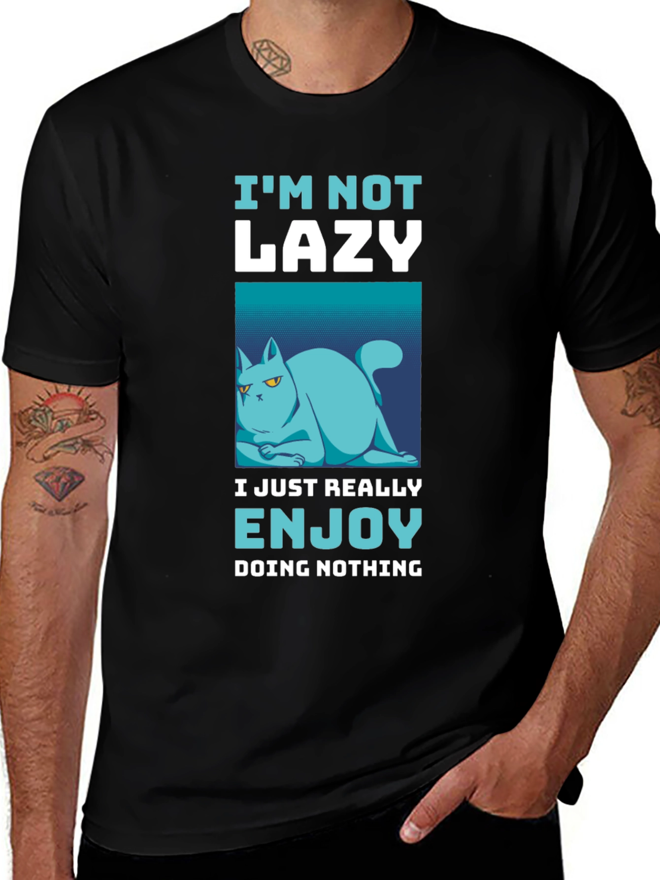 Funny Lazy Cat Graphic T-Shirt