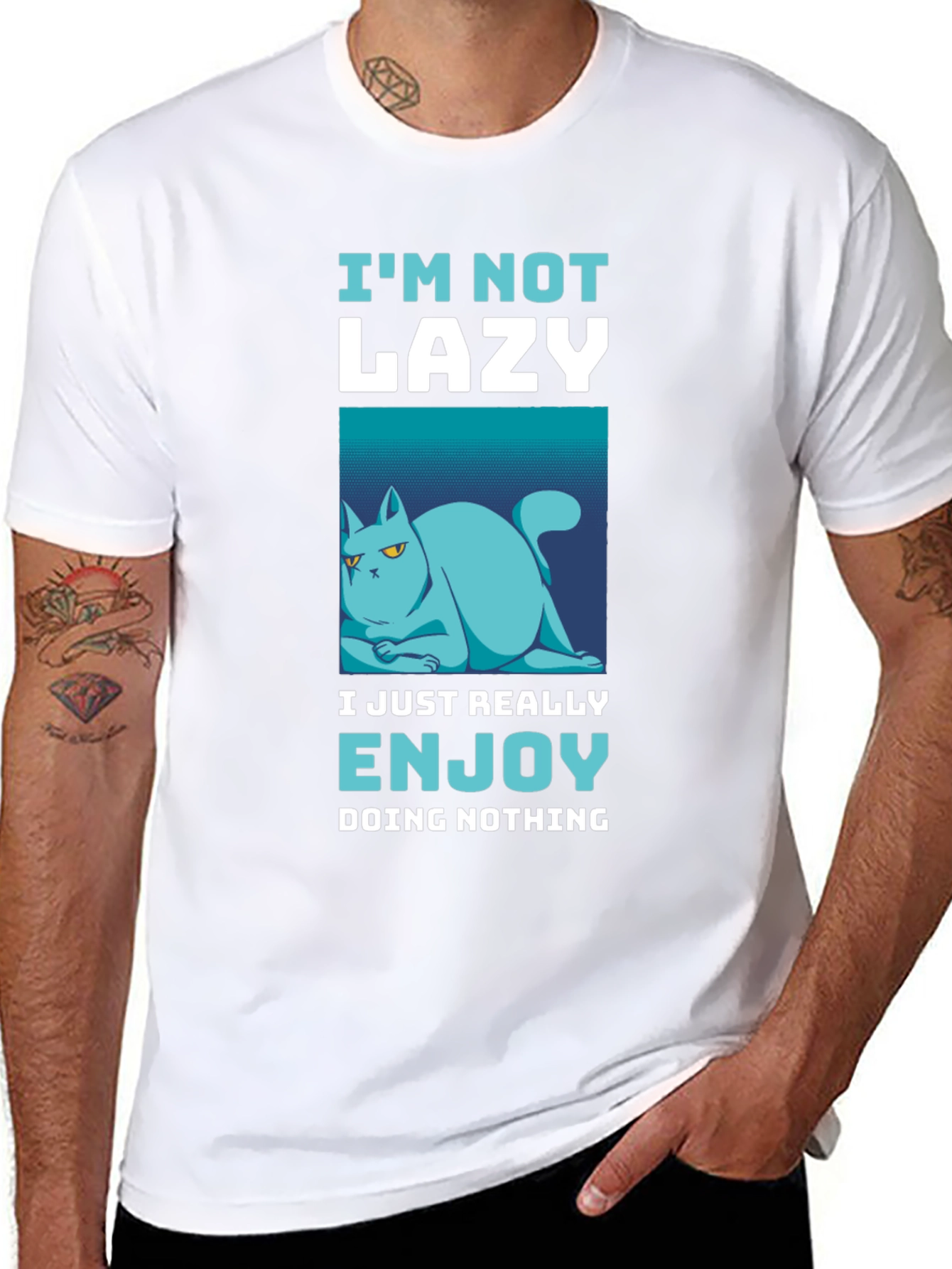Funny Lazy Cat Graphic T-Shirt